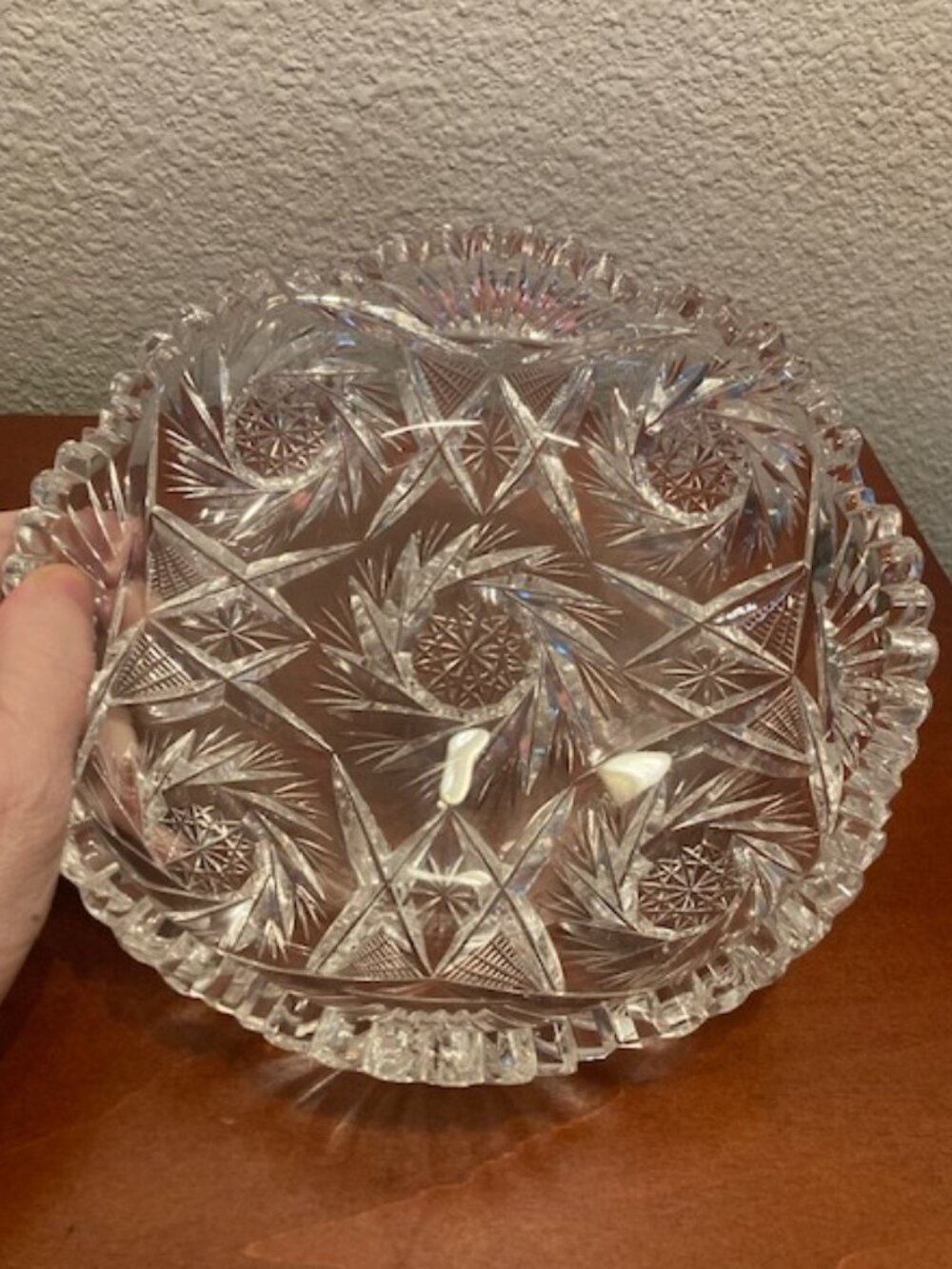 Large 8" Cut Crystal Bowl | Star & Fan Pattern | Scalloped Rim